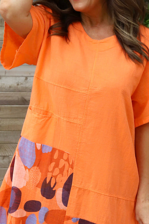 Sorrento Print Linen Dress Orange - Image 3