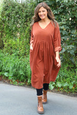 Dinah V-Neck Needlecord Dress Burnt Orange Burnt Orange - Dinah V-Neck Needlecord Dress Burnt Orange