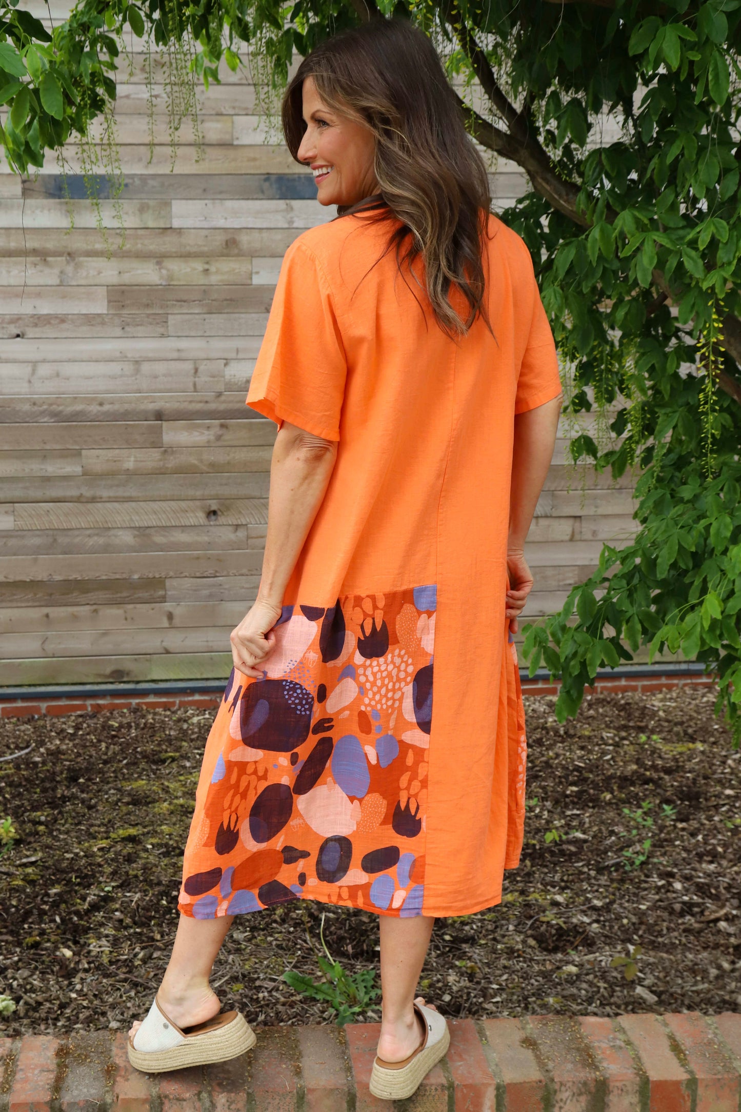 Sorrento Print Linen Dress Orange