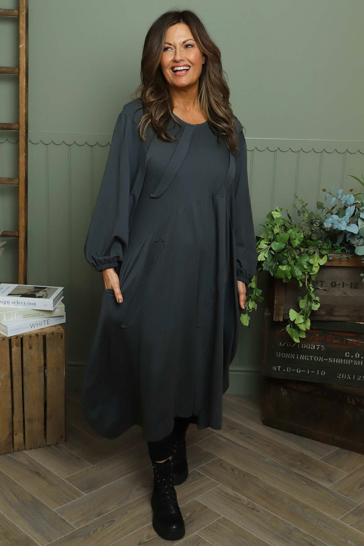 Netta Cotton Dress Charcoal