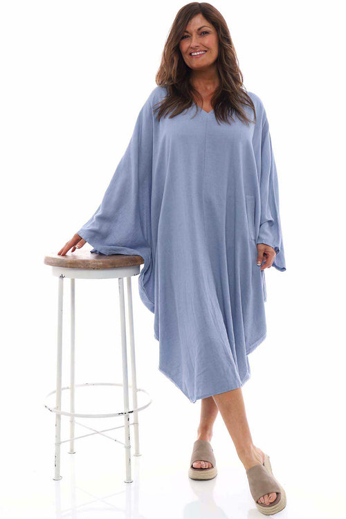 Kimbria V-Neck Linen Dress Blue