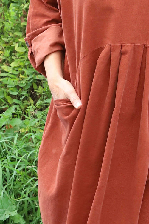 Dinah V-Neck Needlecord Dress Burnt Orange - Image 3