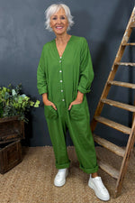 Paulton Linen Boilersuit Olive Olive - Paulton Linen Boilersuit Olive