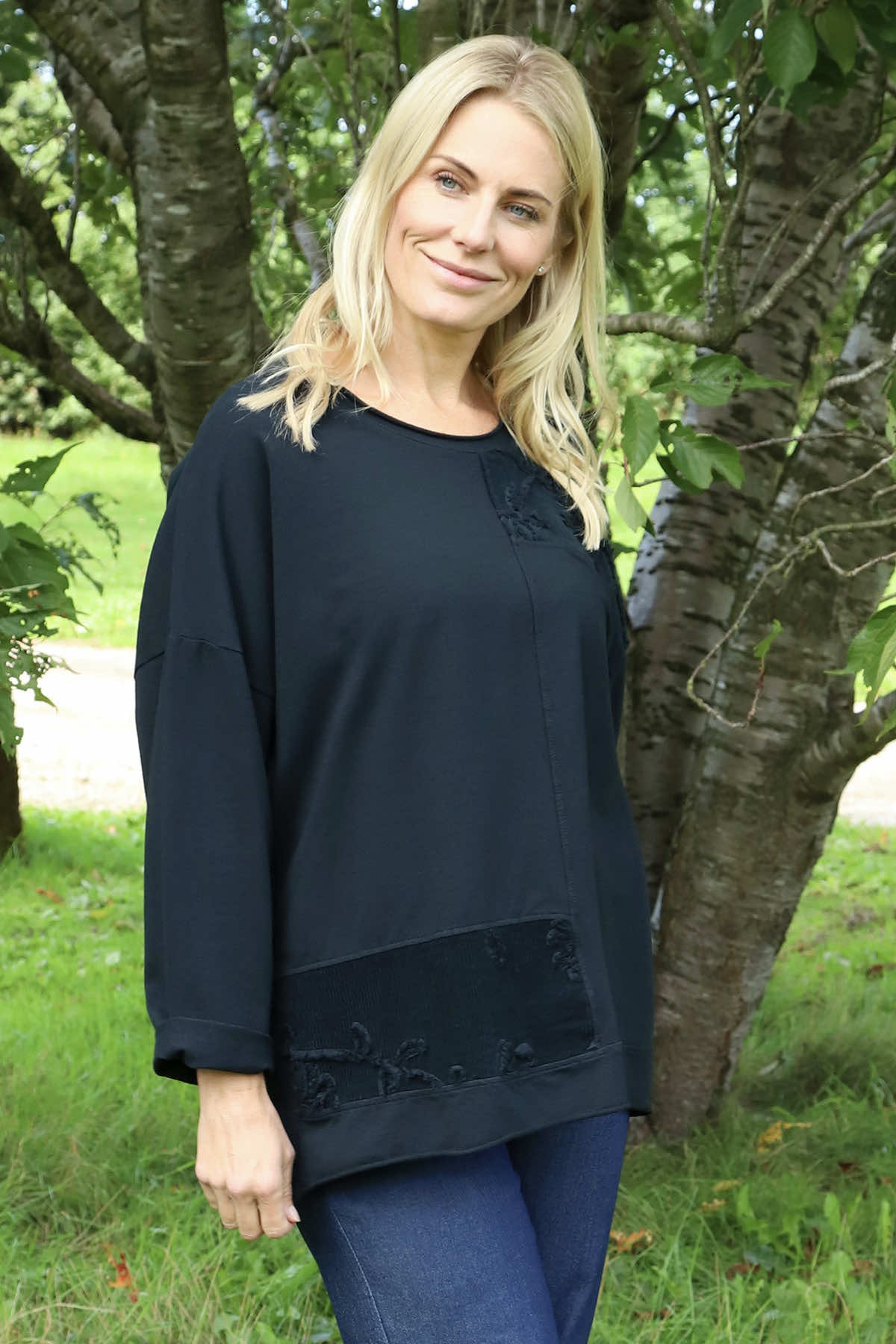 Louise Cord Patch Cotton Top Black