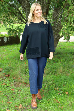 Louise Cord Patch Cotton Top Black