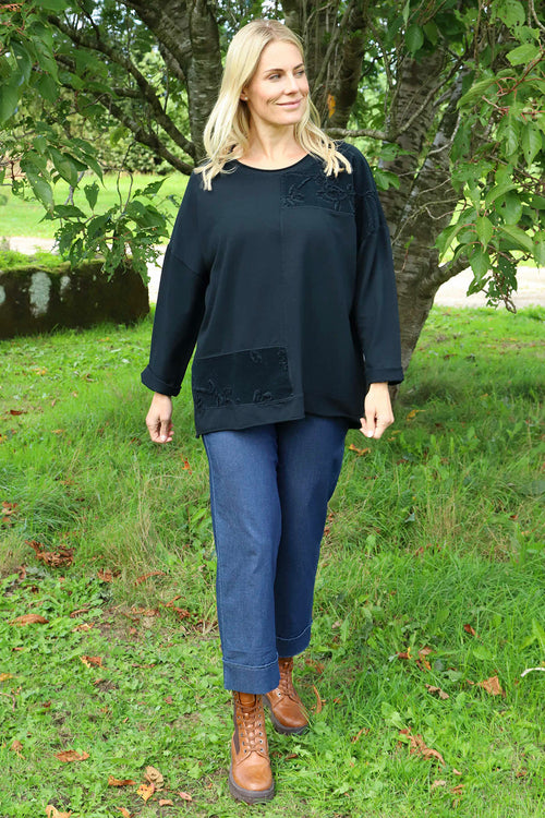 Louise Cord Patch Cotton Top Black