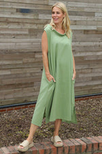 Aldina Sleeveless Cowl Linen Dress Green Green - Aldina Sleeveless Cowl Linen Dress Green