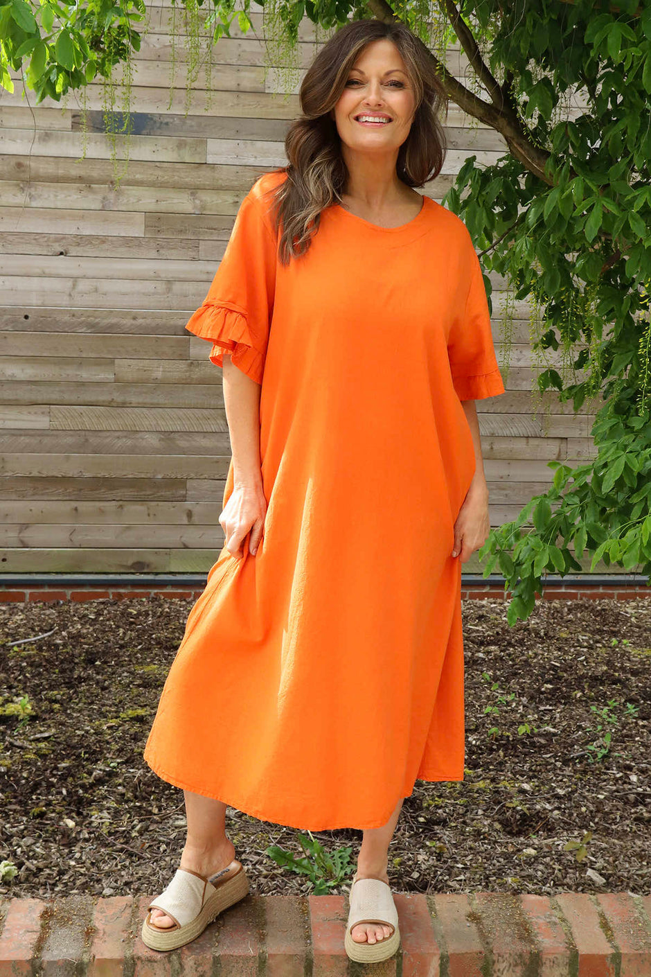 Fernanda Back Detail Linen Dress Orange