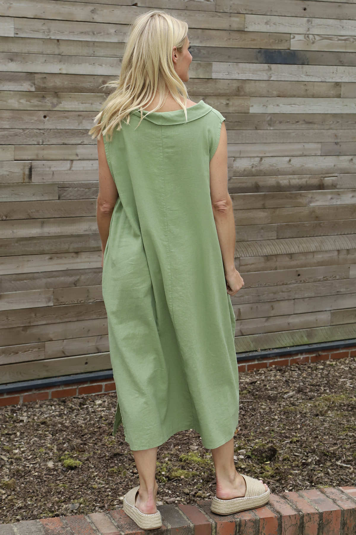 Aldina Sleeveless Cowl Linen Dress Green
