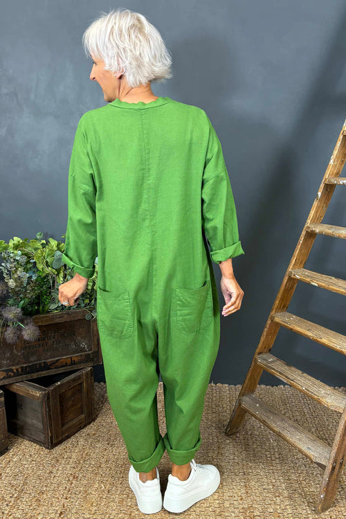 Paulton Linen Boilersuit Olive - Image 3