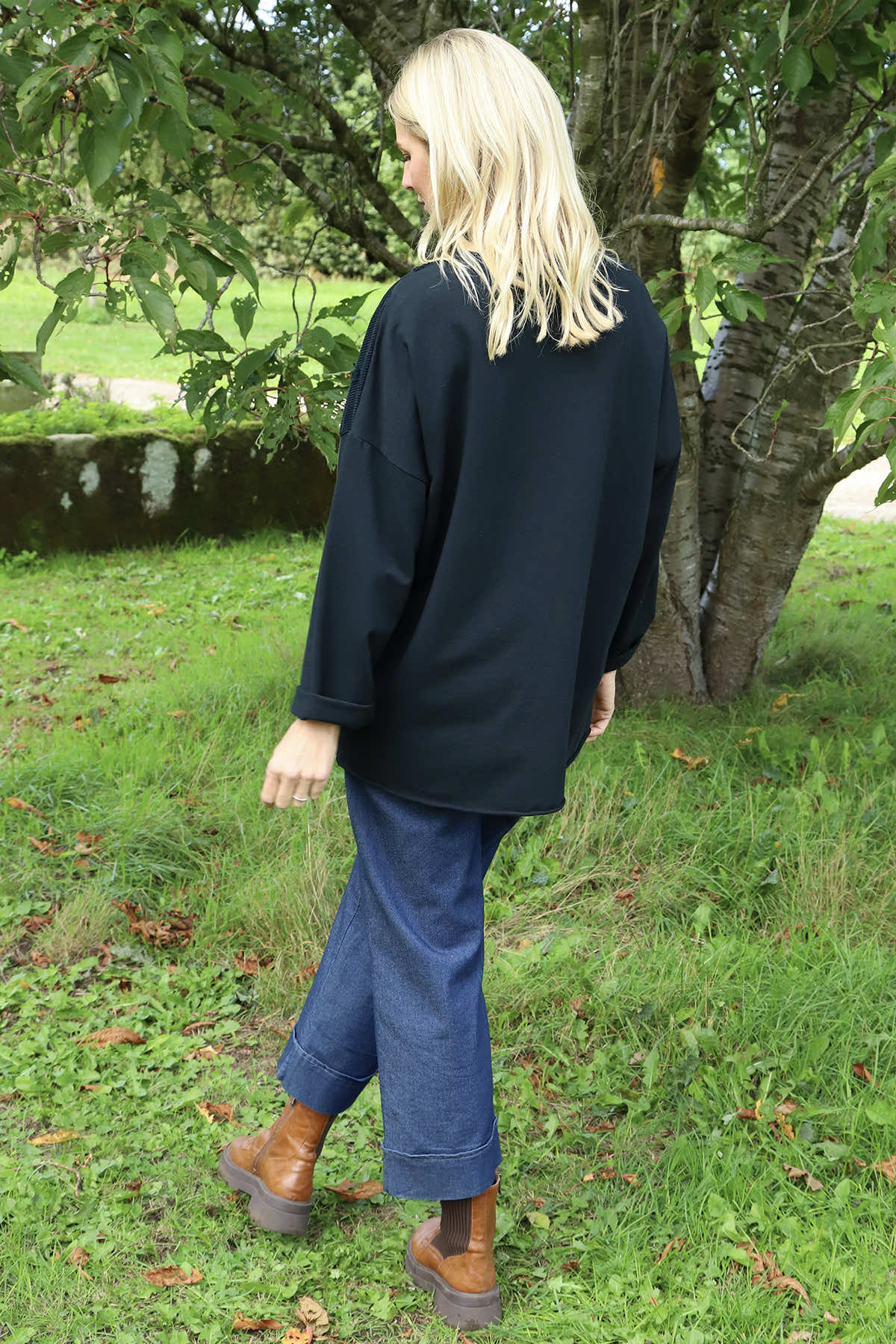 Louise Cord Patch Cotton Top Black