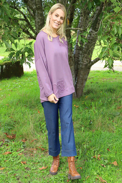 Louise Cord Patch Cotton Top Purple - Image 2