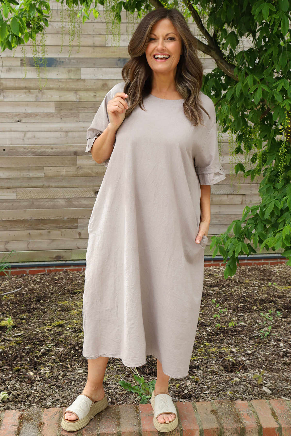 Fernanda Back Detail Linen Dress Mocha