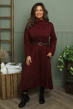 Eudora Belted Dress Wine Wine - Eudora Belted Dress Wine