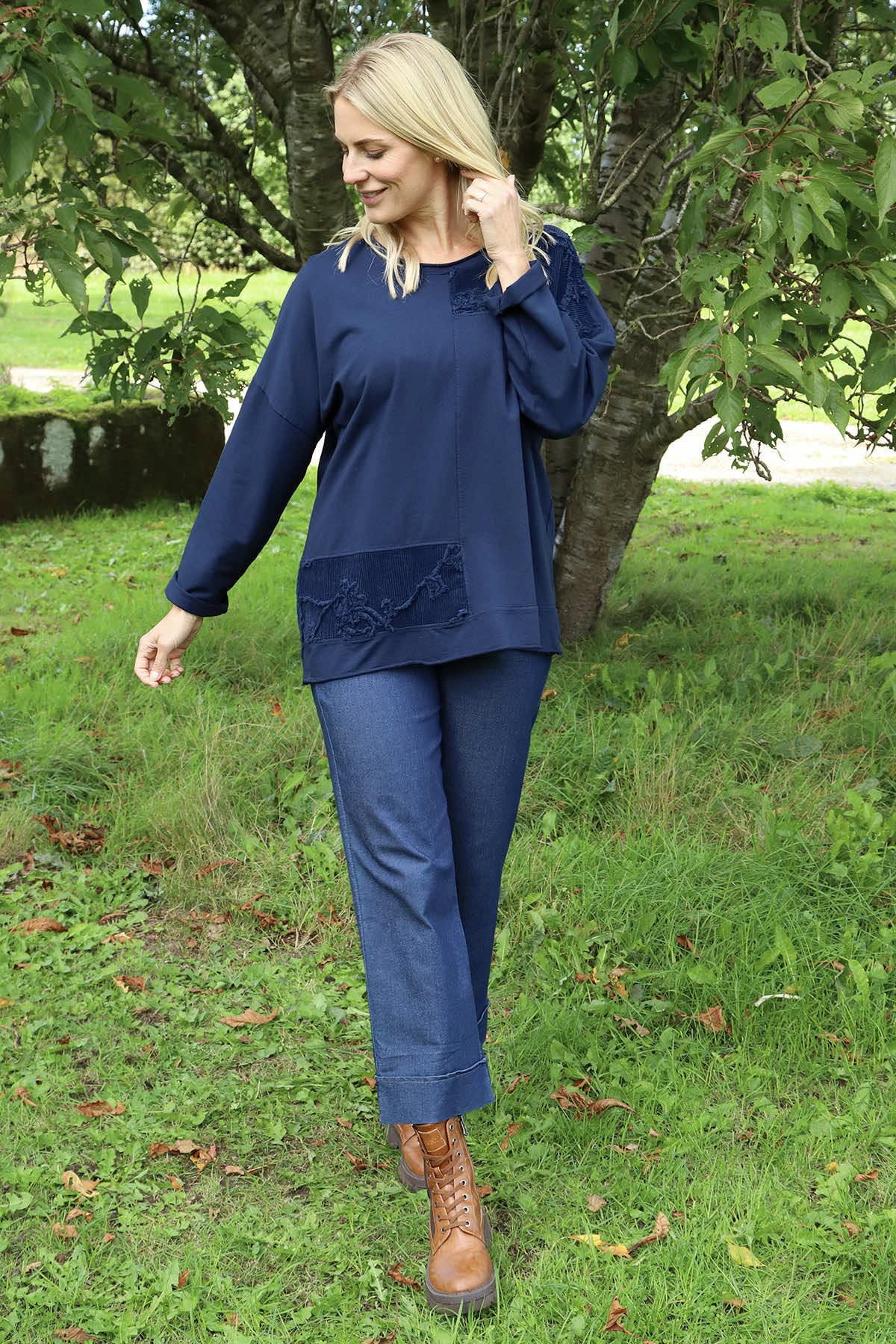 Louise Cord Patch Cotton Top Navy