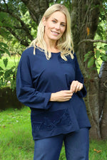 Louise Cord Patch Cotton Top Navy Navy - Louise Cord Patch Cotton Top Navy