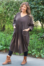 Dinah V-Neck Needlecord Dress Cocoa Cocoa - Dinah V-Neck Needlecord Dress Cocoa