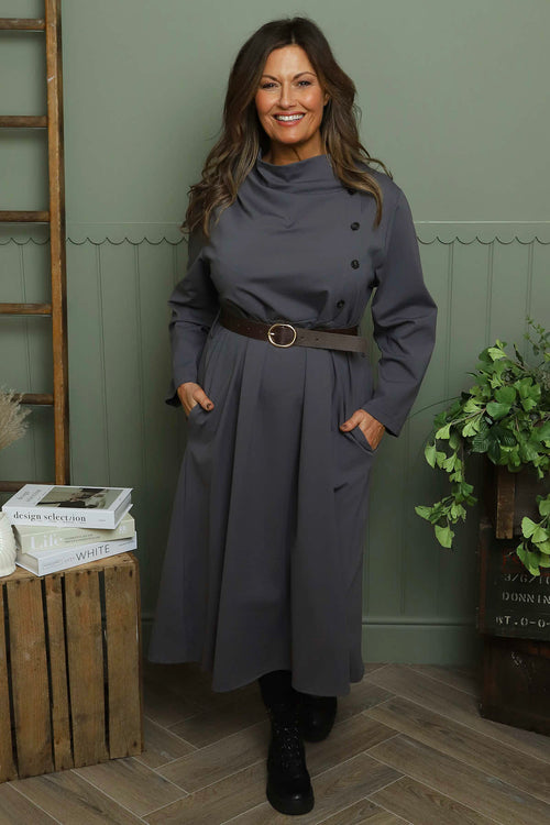 Eudora Belted Dress Mid Grey - Image 1