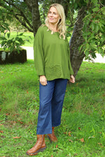 Louise Cord Patch Cotton Top Olive Olive - Louise Cord Patch Cotton Top Olive