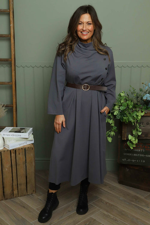 Eudora Belted Dress Mid Grey - Image 2
