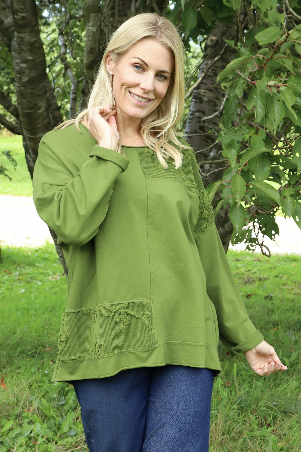 Louise Cord Patch Cotton Top Olive