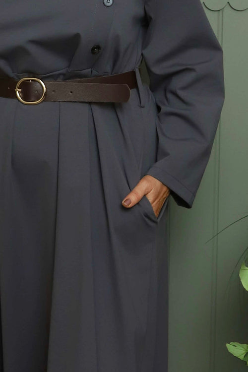 Eudora Belted Dress Mid Grey - Image 3