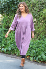 Dinah V-Neck Needlecord Dress Purple Purple - Dinah V-Neck Needlecord Dress Purple