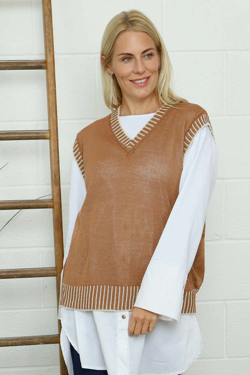 Jovita Fine Knit Tank Top Camel - Image 1