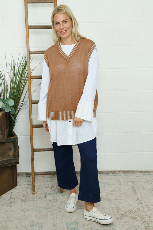 Jovita Fine Knit Tank Top Camel - Image 2