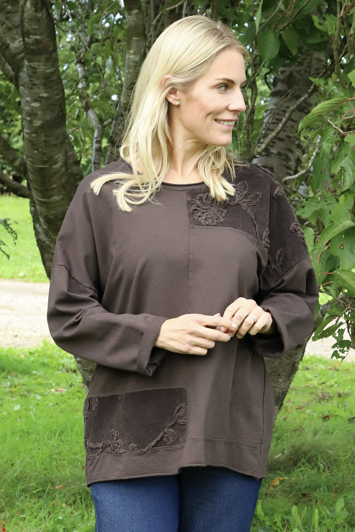 Louise Cord Patch Cotton Top Cocoa