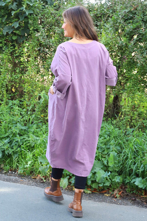 Dinah V-Neck Needlecord Dress Purple - Image 4