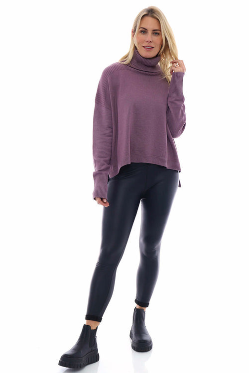 Lottie Polo Neck Knitted Jumper Purple - Image 1