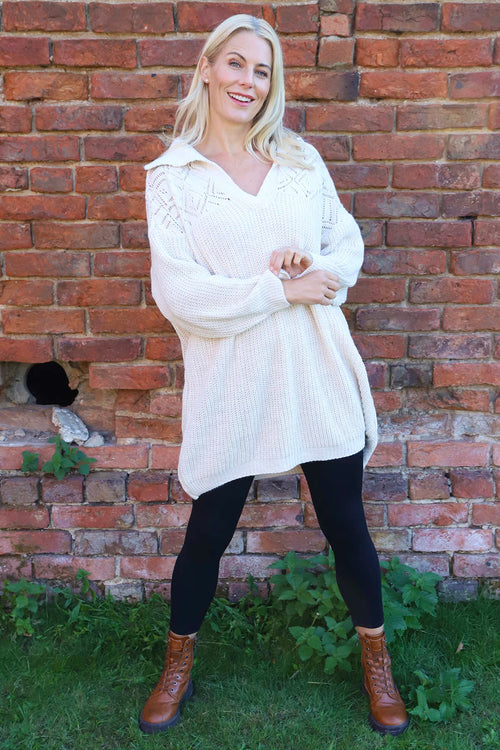 Rania Collared Knitted Jumper Stone