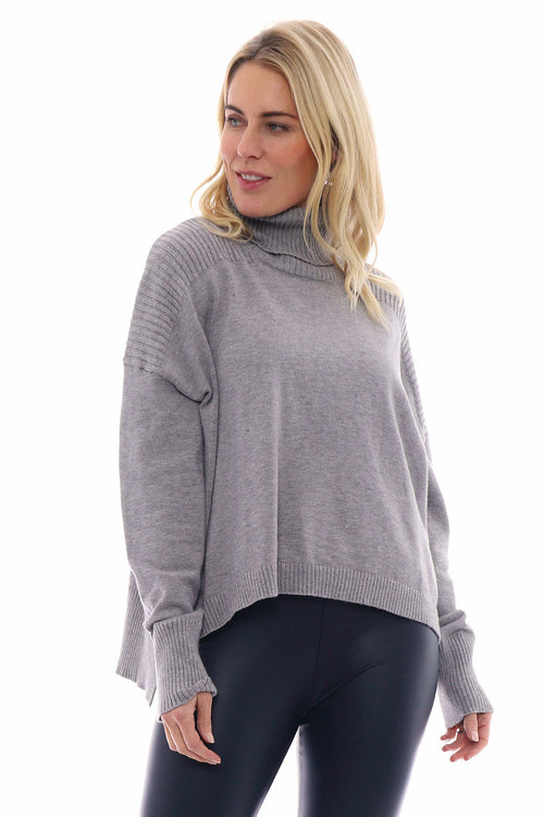Lottie Polo Neck Knitted Jumper Mid Grey - Image 4