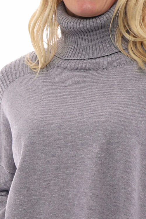 Lottie Polo Neck Knitted Jumper Mid Grey - Image 2