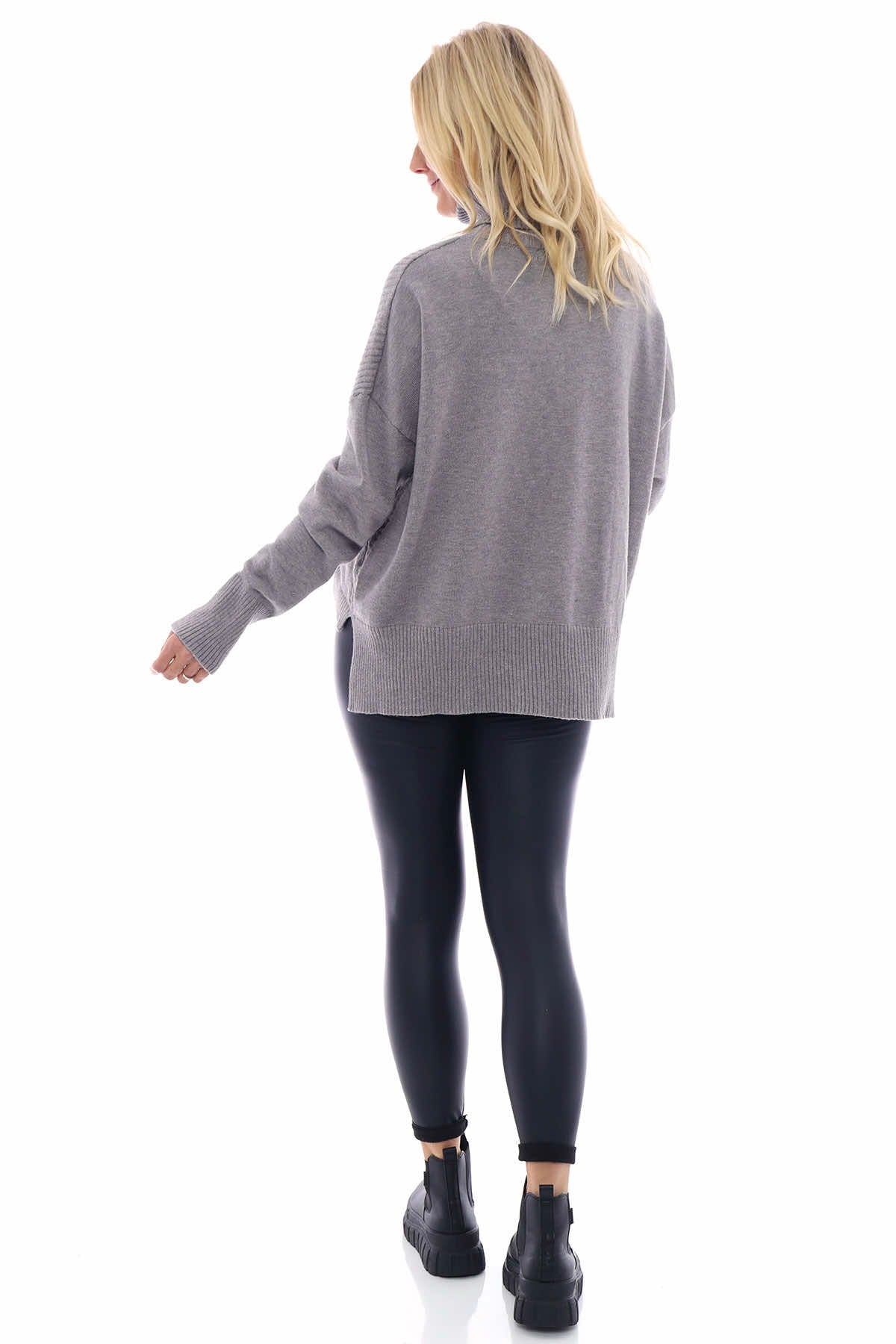 Lottie Polo Neck Knitted Jumper Mid Grey