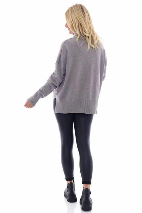 Lottie Polo Neck Knitted Jumper Mid Grey - Image 5