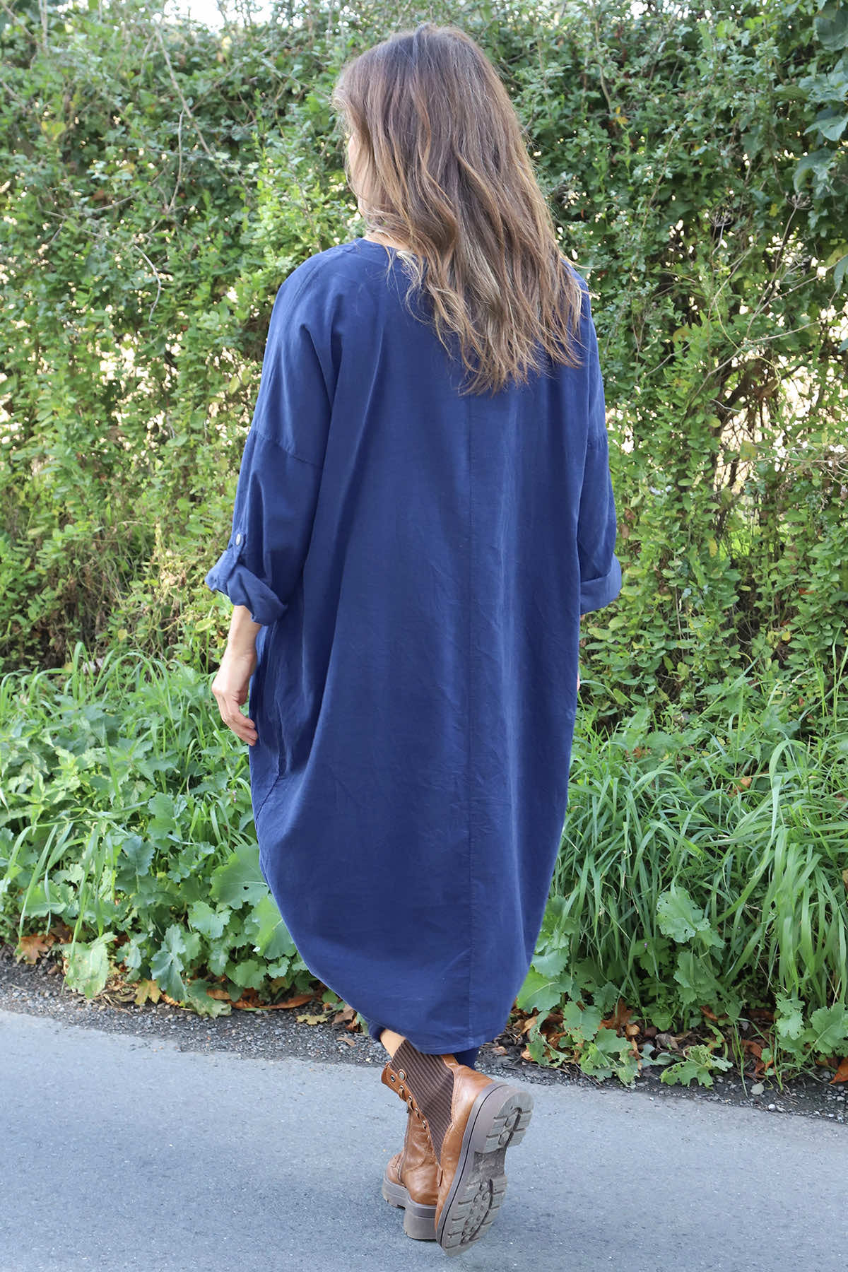 Dinah V-Neck Needlecord Dress Navy