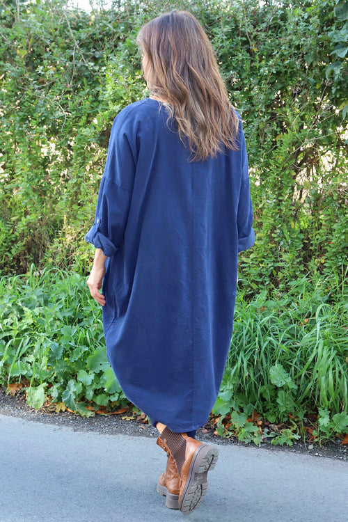 Dinah V-Neck Needlecord Dress Navy - Image 4