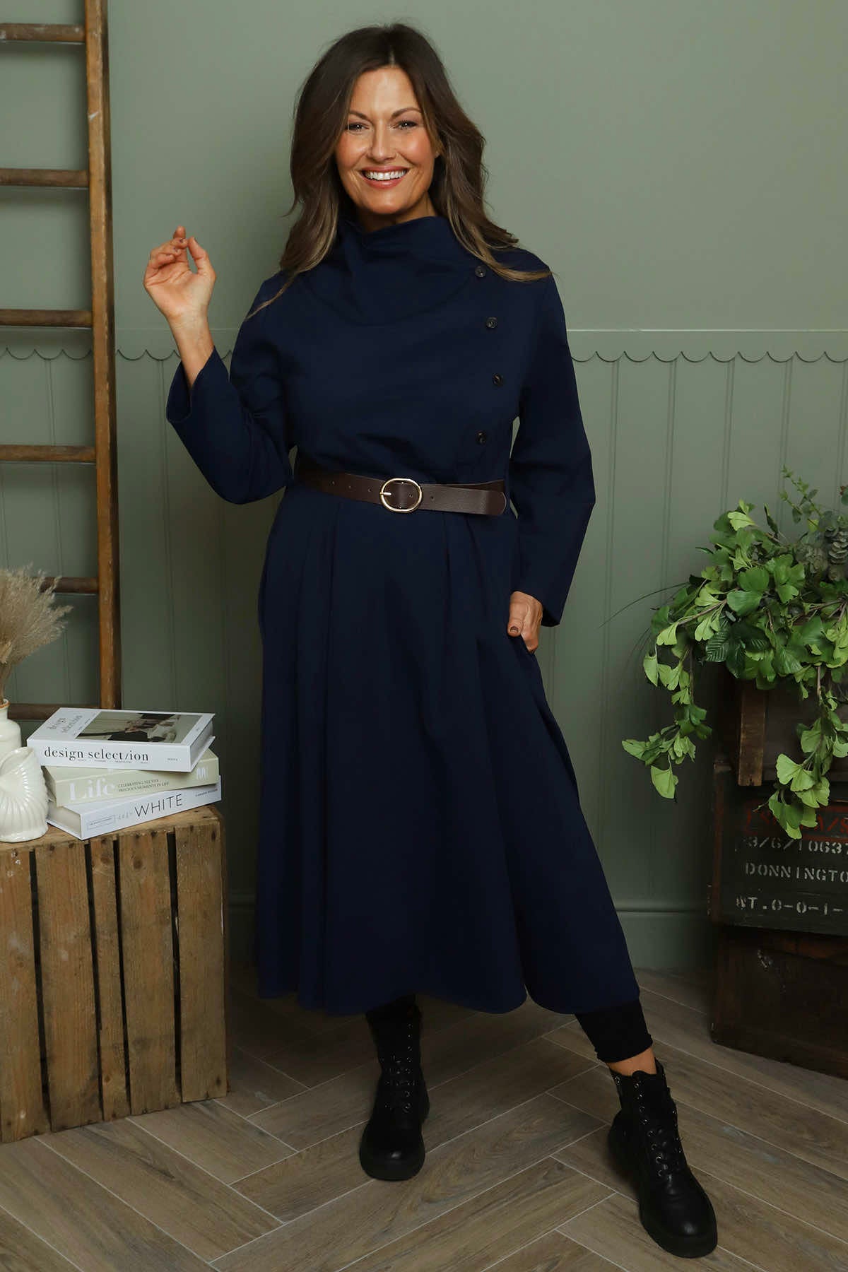 Eudora Belted Dress Navy