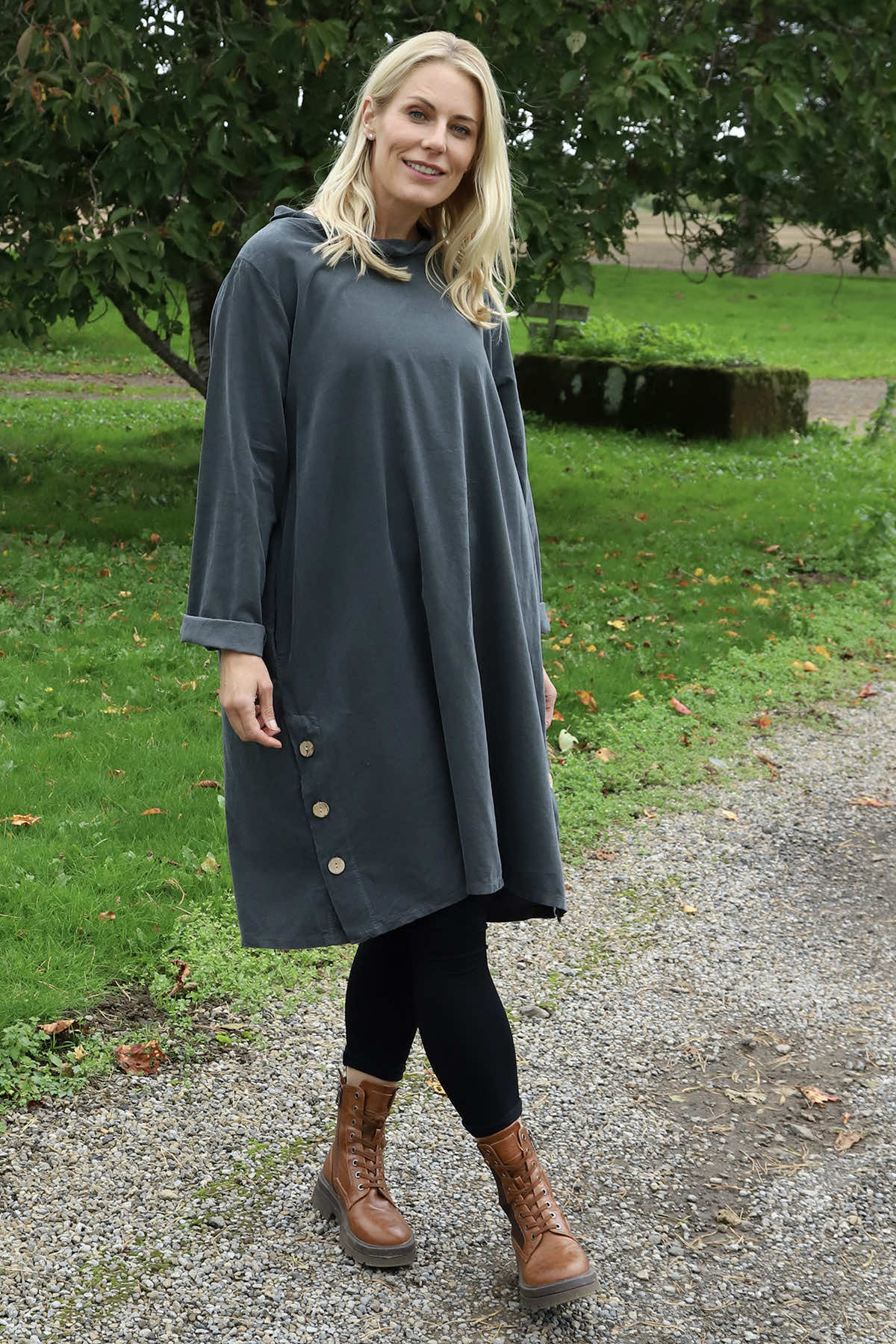 Izzy Button Detail Needlecord Dress Mid Grey