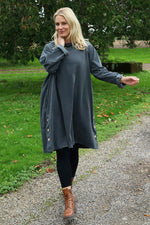 Izzy Button Detail Needlecord Dress Mid Grey Mid Grey - Izzy Button Detail Needlecord Dress Mid Grey