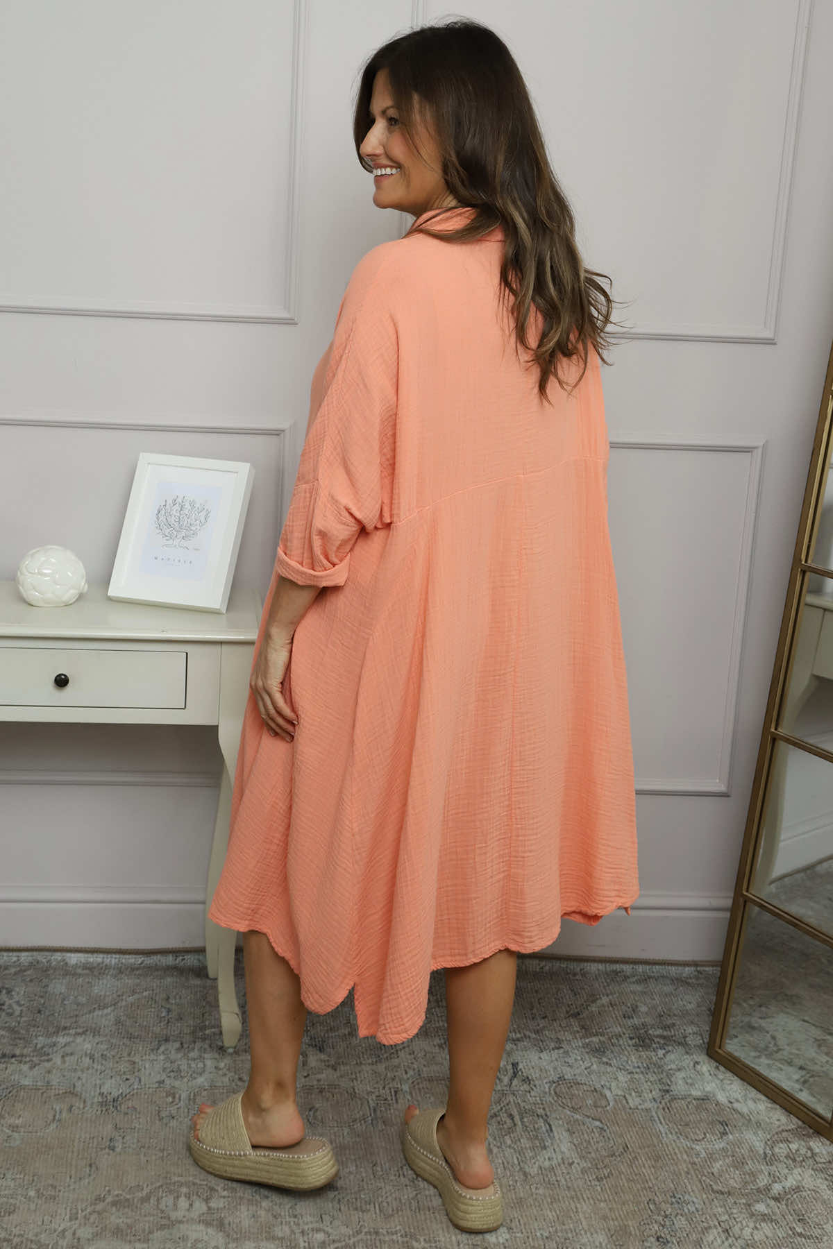 Amina Crinkle Cotton Dress Orange