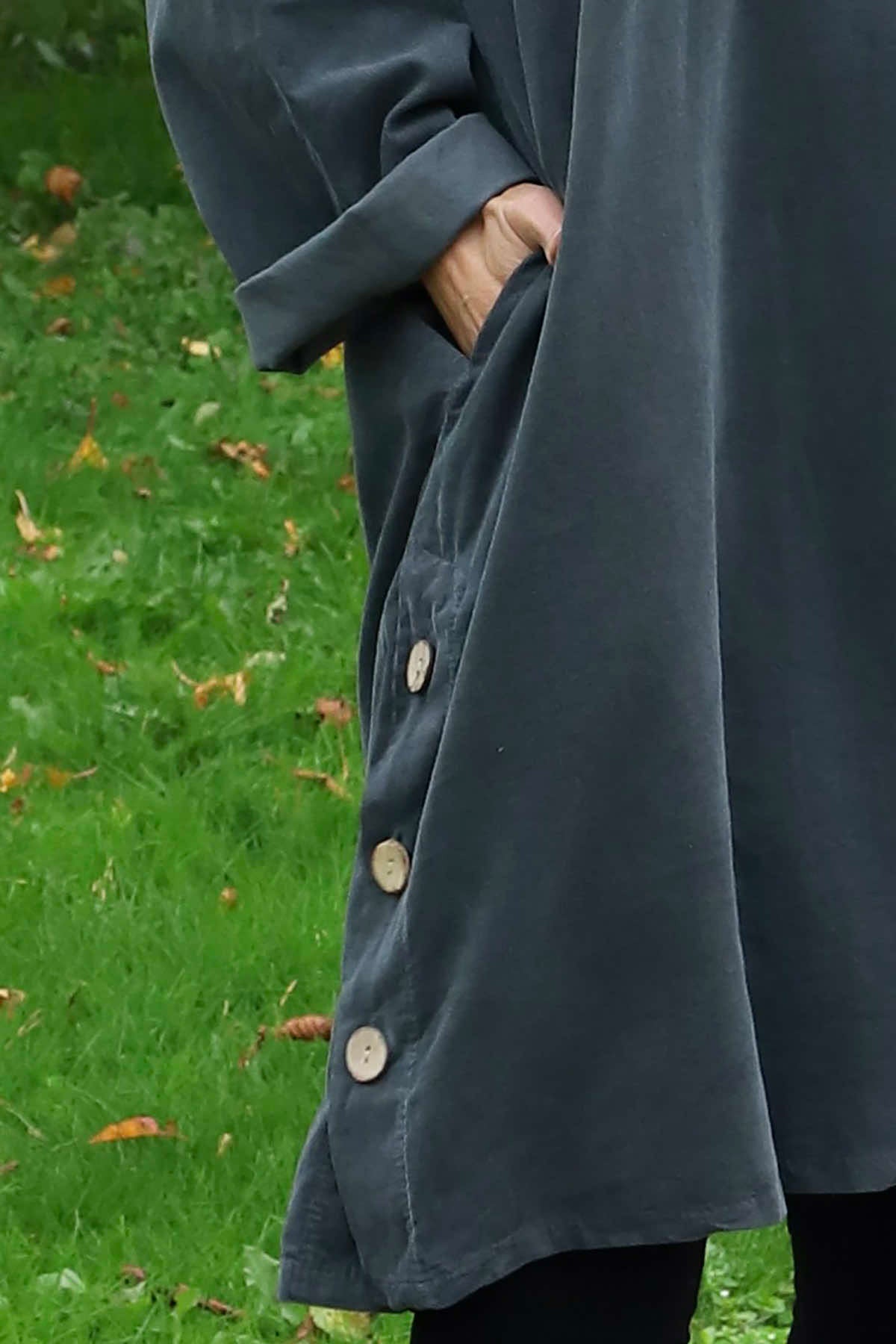 Izzy Button Detail Needlecord Dress Mid Grey