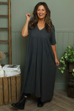 Ellerie V-Neck Linen Dress Charcoal Charcoal - Ellerie V-Neck Linen Dress Charcoal