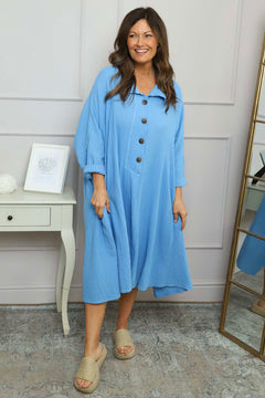 Amina Crinkle Cotton Dress Powder Blue