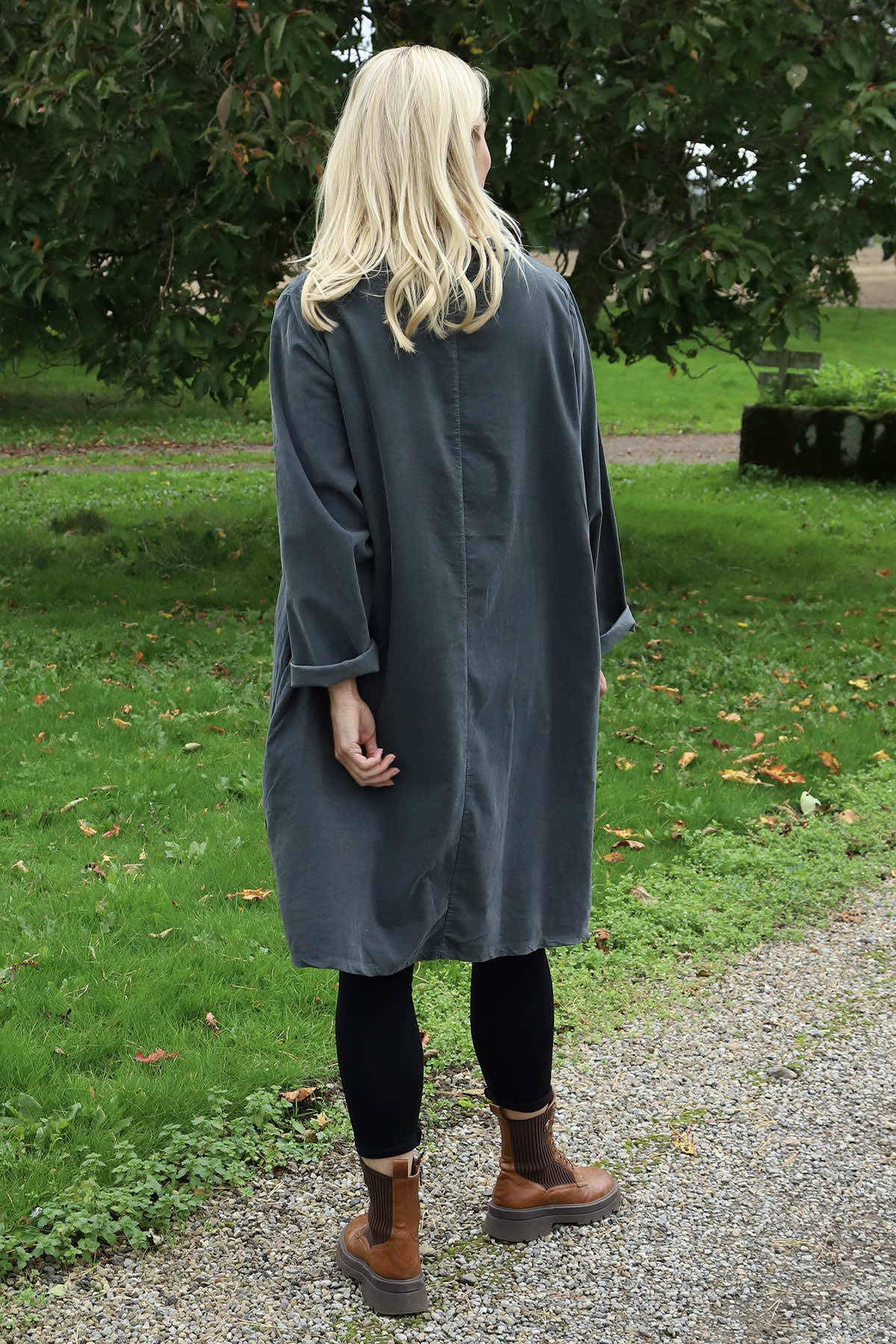 Izzy Button Detail Needlecord Dress Mid Grey