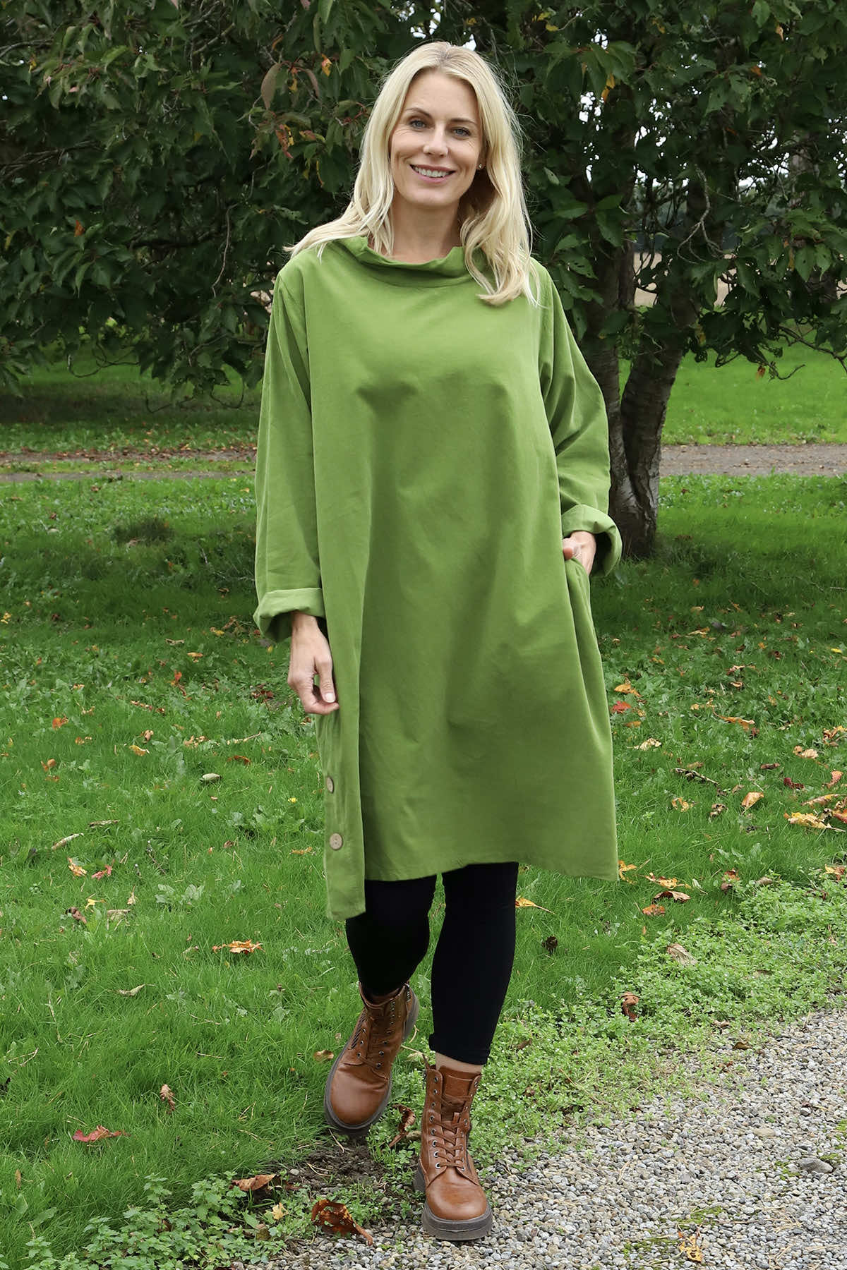 Izzy Button Detail Needlecord Dress Green