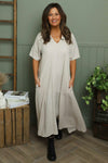 Ellerie V-Neck Linen Dress Stone