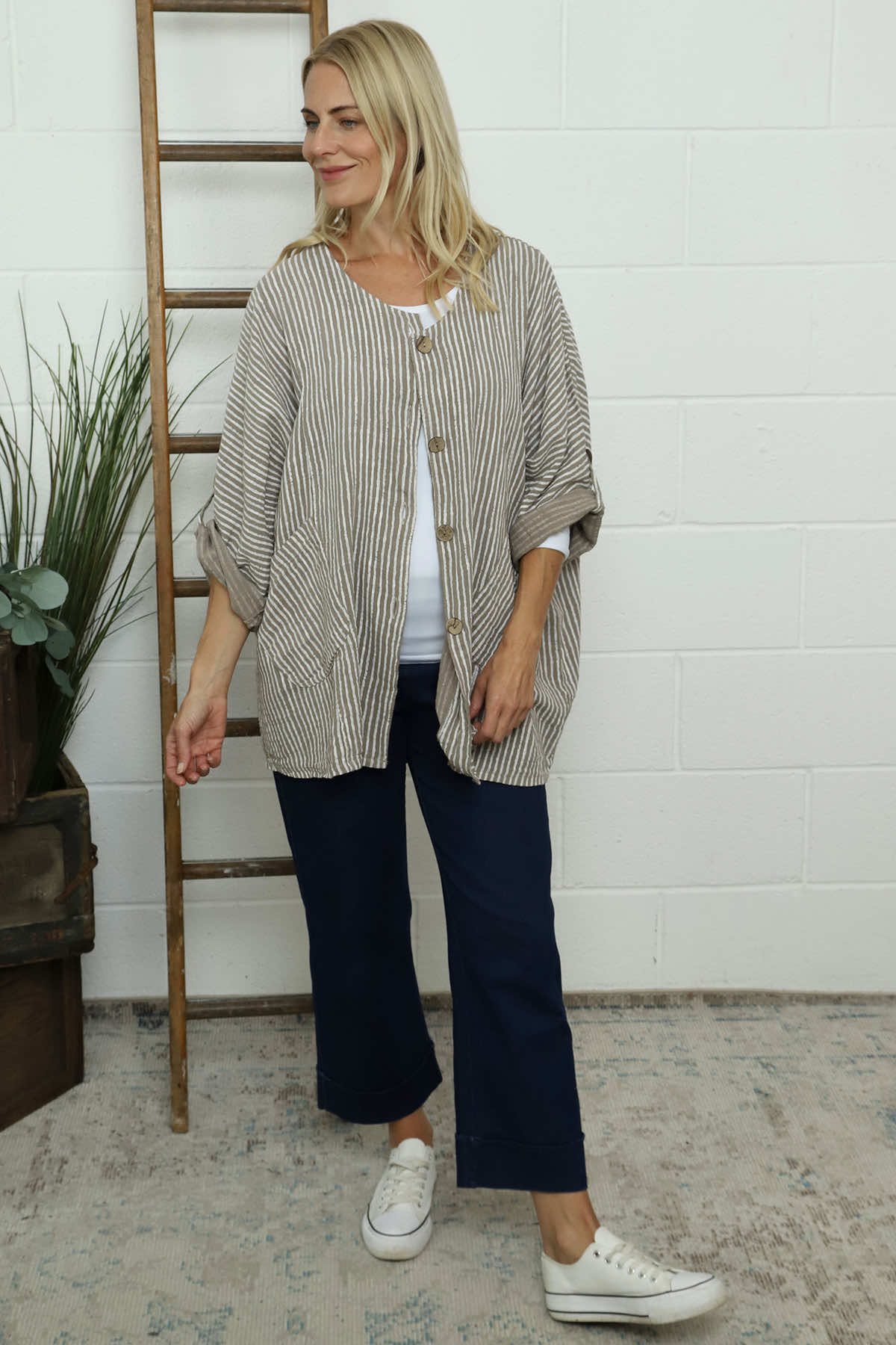 Carlota Stripe Linen Jacket Mocha